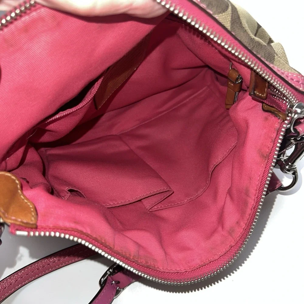 Coach Pink Beige Tan Signature Stripe Convertible Shoulder Bag